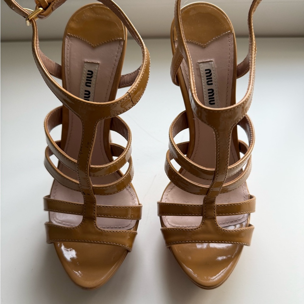 Miu Miu Camel Strappy Heels